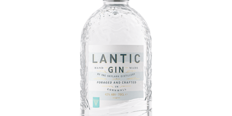 Half picture of Lantic Gin bottle with embossed detail
